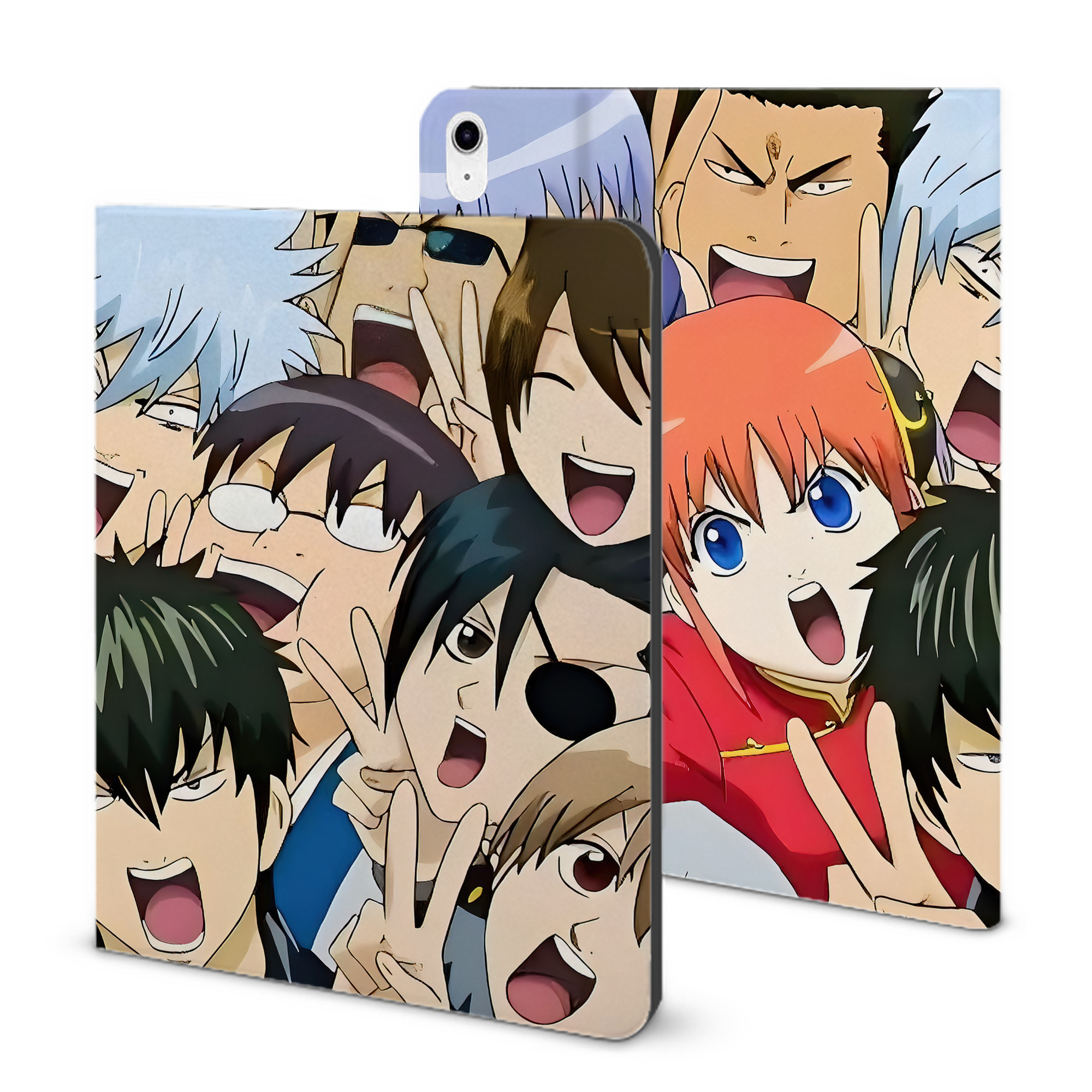 （画像用） ぎんたま 坂田銀時（さかたぎんとき） 神楽 志村新八（しむら しんぱち） GINTAMA Sakata Gintoki Kagura Shimura Shinpachi IPad ケース ブック型 PUレザー TPU 耐衝撃 軽量 薄型 ペン収納なし 全面保護 IPad 各モデル対応